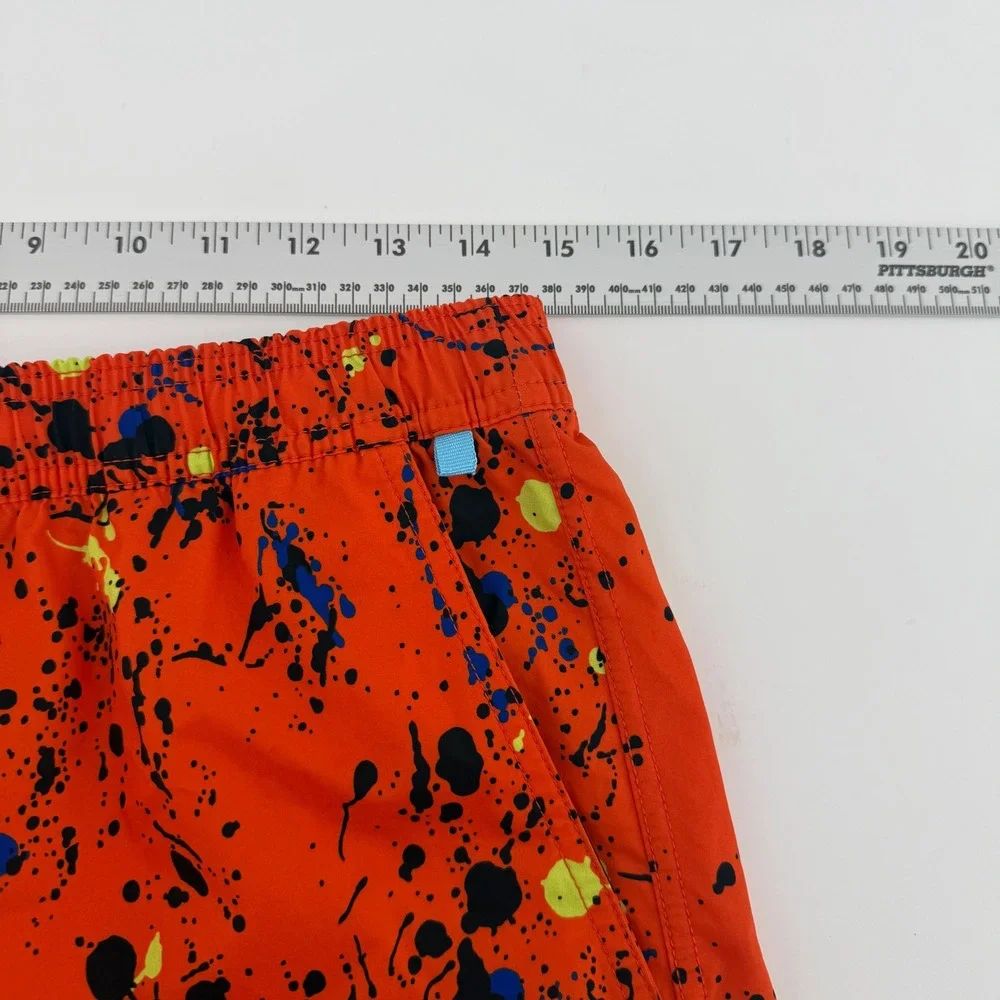 Psycho Bunny Mens Orange Paint Splatter Swim Trunks Shorts Size S